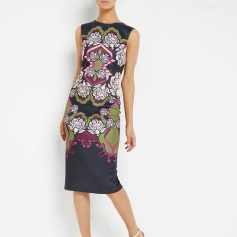 Ted Baker Zyta Navy Blue Tapestry Floral Sleeveless Sheath Dress Ted Size 1 US 4